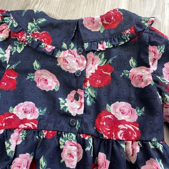 Janie & Jack Girls Floral Long Sleeve Rose Ruffle Dress Size 4 - Picture 6 of 9